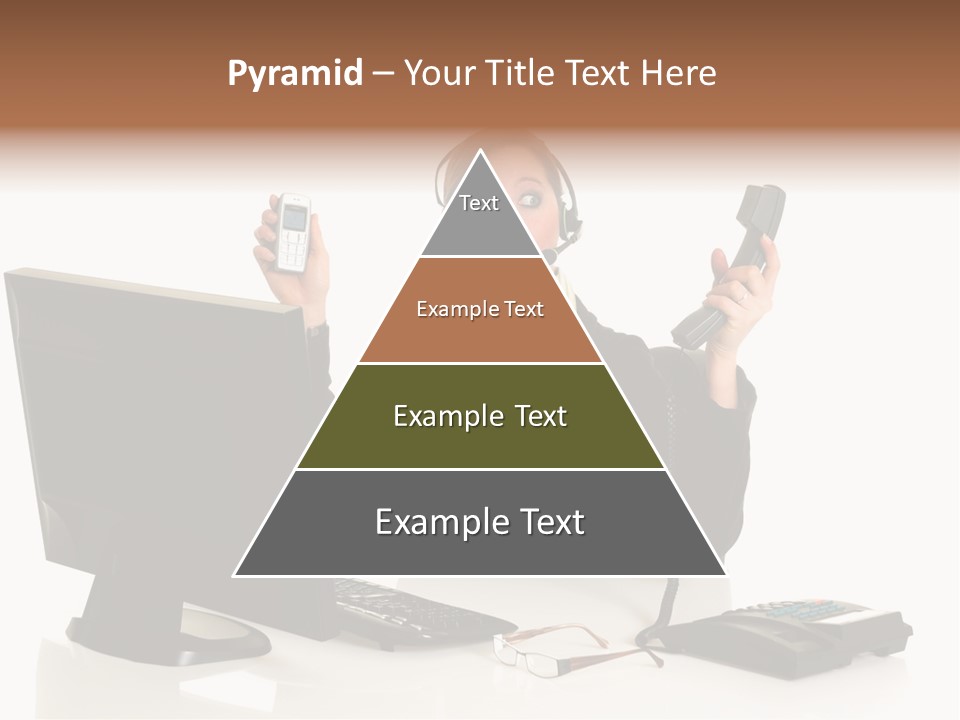 Attractive Female Businesswoman In The Office, Work Overload. Studio Shot. PowerPoint Template