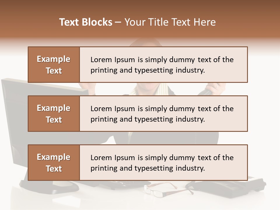 Attractive Female Businesswoman In The Office, Work Overload. Studio Shot. PowerPoint Template