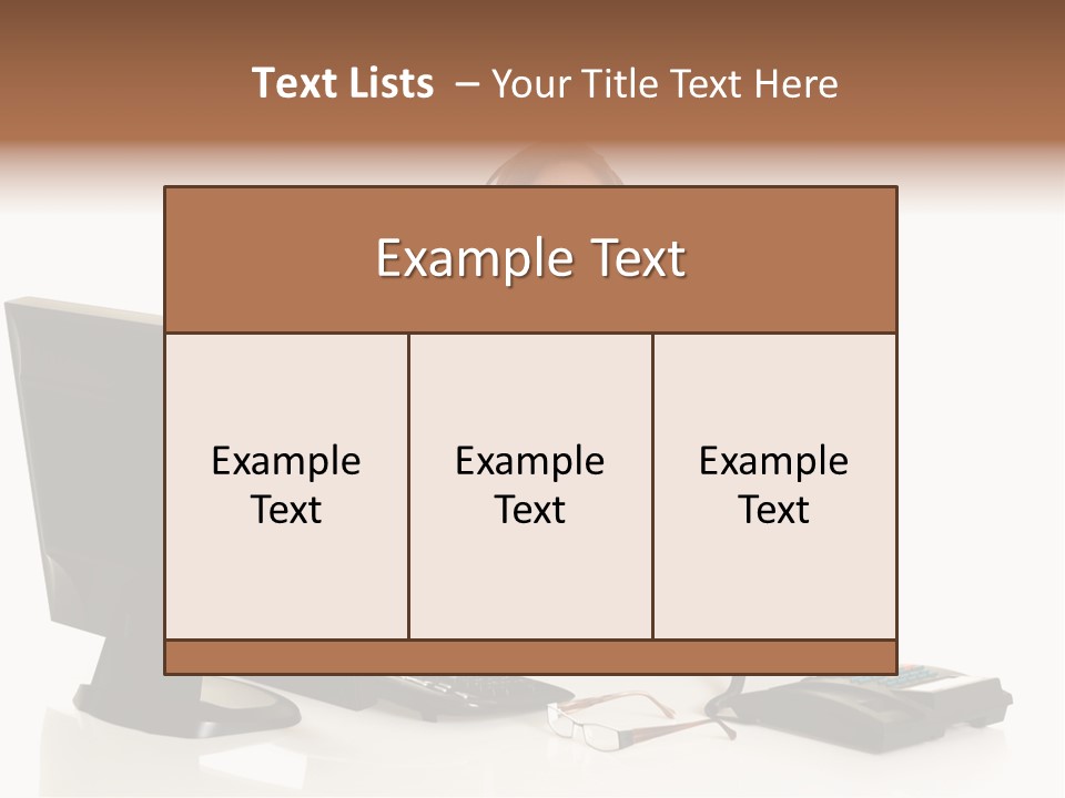 Attractive Female Businesswoman In The Office, Work Overload. Studio Shot. PowerPoint Template