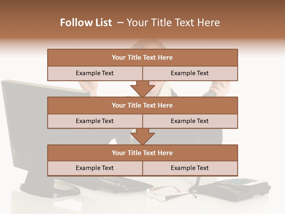 Attractive Female Businesswoman In The Office, Work Overload. Studio Shot. PowerPoint Template
