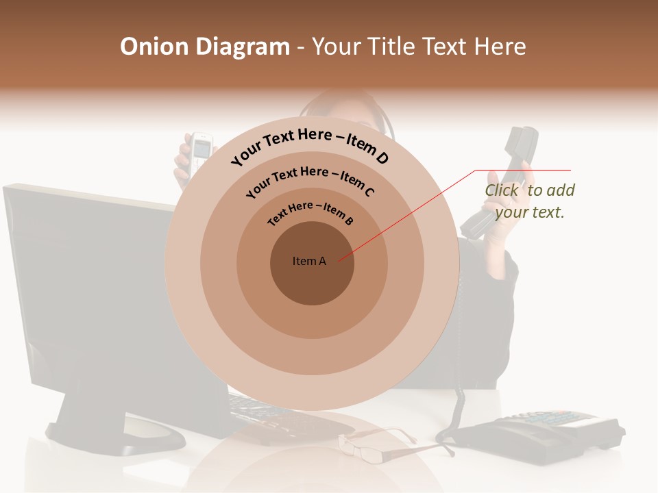 Attractive Female Businesswoman In The Office, Work Overload. Studio Shot. PowerPoint Template