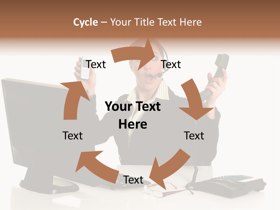 Attractive Female Businesswoman In The Office, Work Overload. Studio Shot. PowerPoint Template