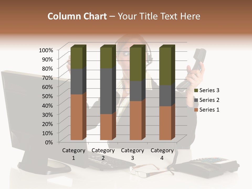 Attractive Female Businesswoman In The Office, Work Overload. Studio Shot. PowerPoint Template