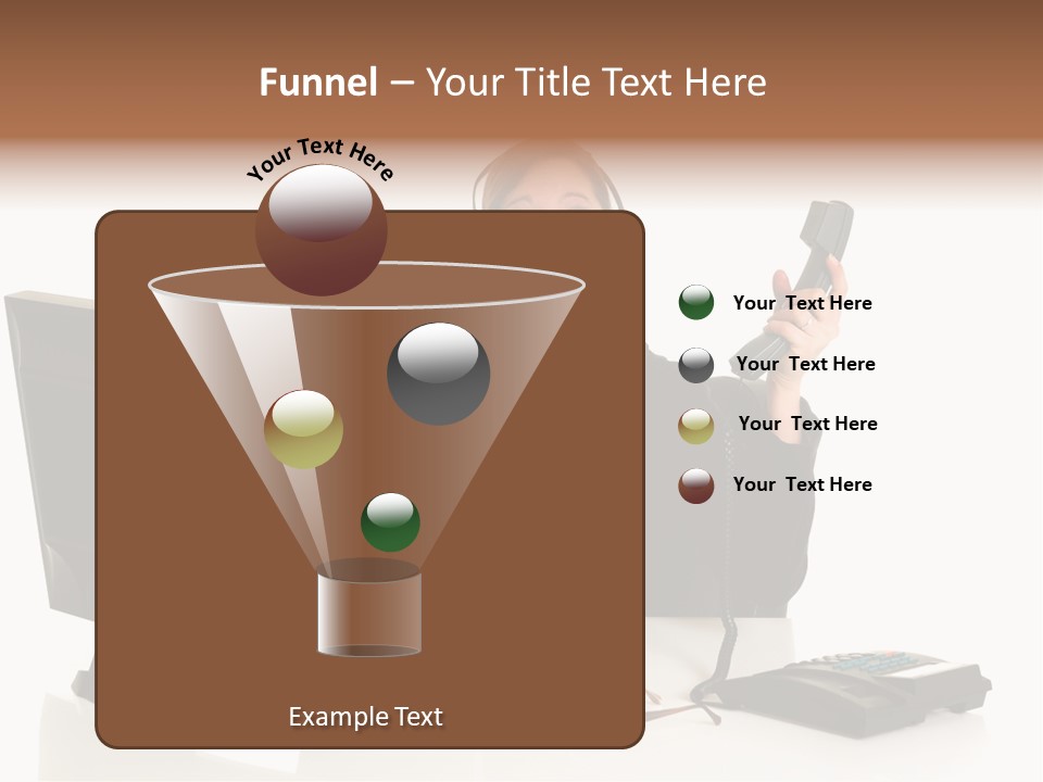 Attractive Female Businesswoman In The Office, Work Overload. Studio Shot. PowerPoint Template