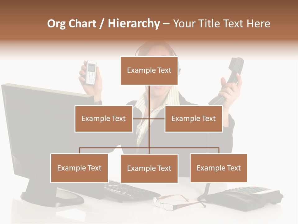 Attractive Female Businesswoman In The Office, Work Overload. Studio Shot. PowerPoint Template