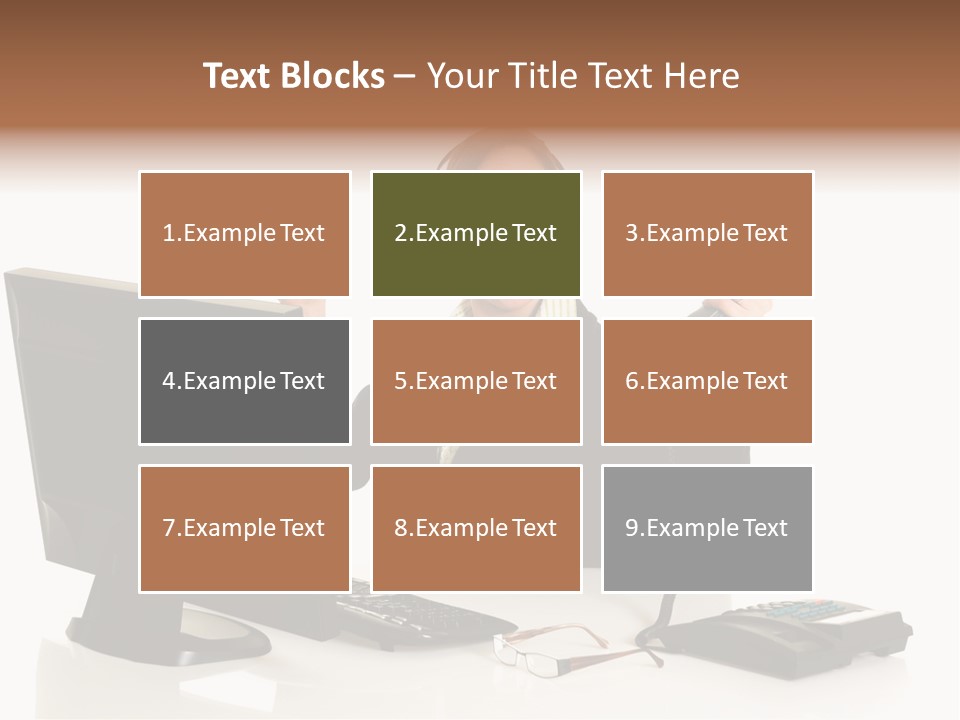 Attractive Female Businesswoman In The Office, Work Overload. Studio Shot. PowerPoint Template