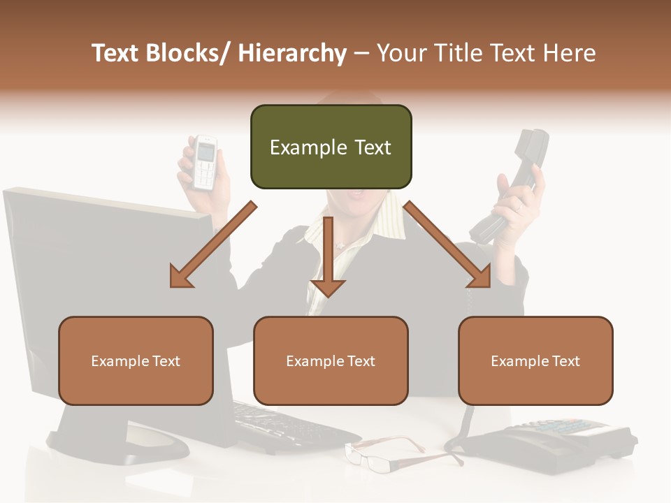 Attractive Female Businesswoman In The Office, Work Overload. Studio Shot. PowerPoint Template