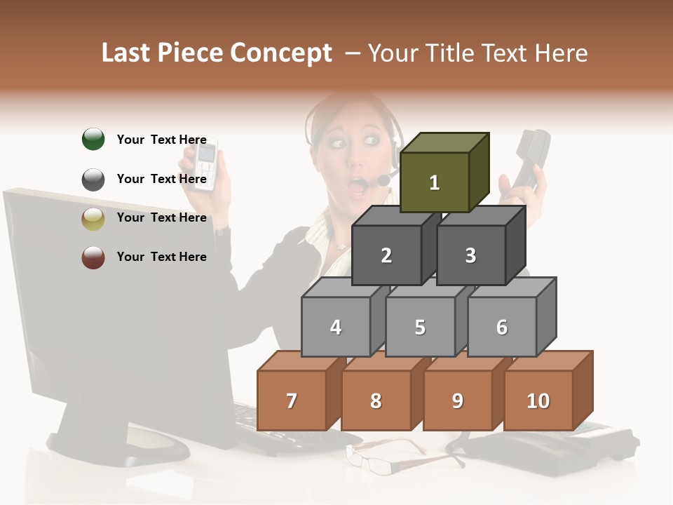 Attractive Female Businesswoman In The Office, Work Overload. Studio Shot. PowerPoint Template