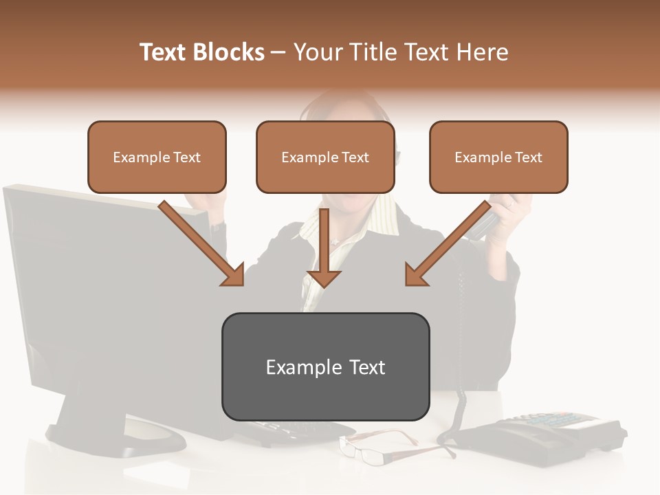 Attractive Female Businesswoman In The Office, Work Overload. Studio Shot. PowerPoint Template