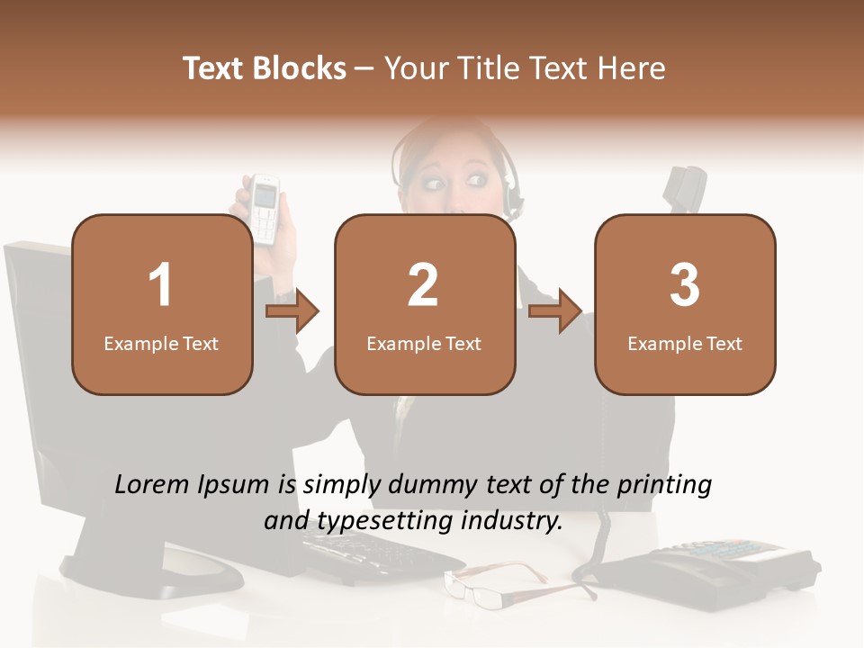 Attractive Female Businesswoman In The Office, Work Overload. Studio Shot. PowerPoint Template