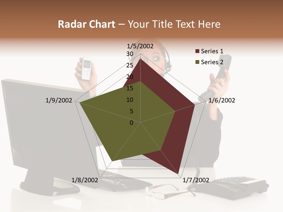 Attractive Female Businesswoman In The Office, Work Overload. Studio Shot. PowerPoint Template
