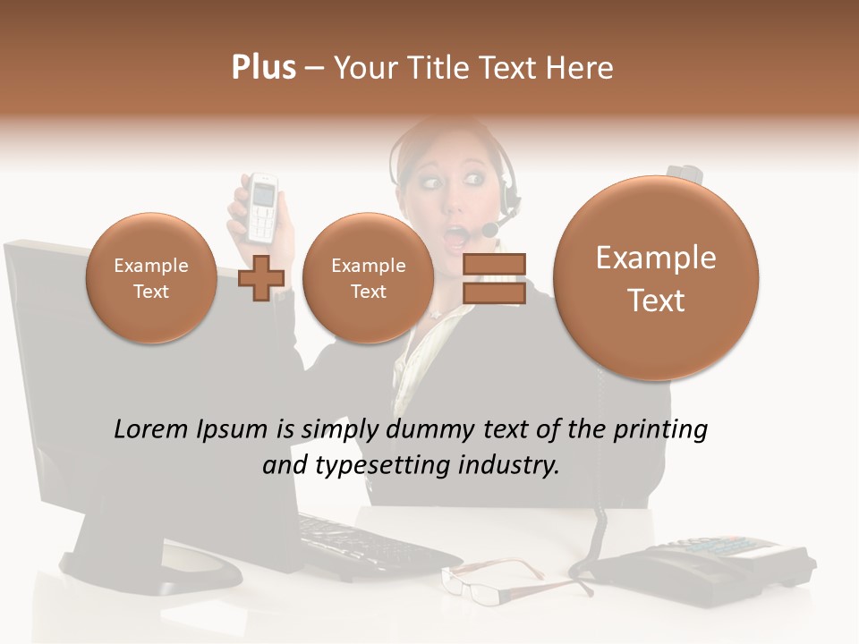 Attractive Female Businesswoman In The Office, Work Overload. Studio Shot. PowerPoint Template
