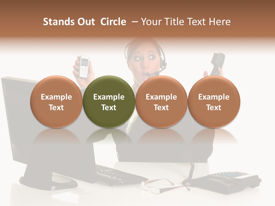 Attractive Female Businesswoman In The Office, Work Overload. Studio Shot. PowerPoint Template