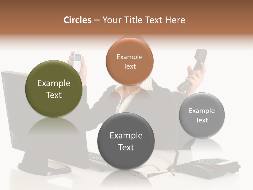 Attractive Female Businesswoman In The Office, Work Overload. Studio Shot. PowerPoint Template