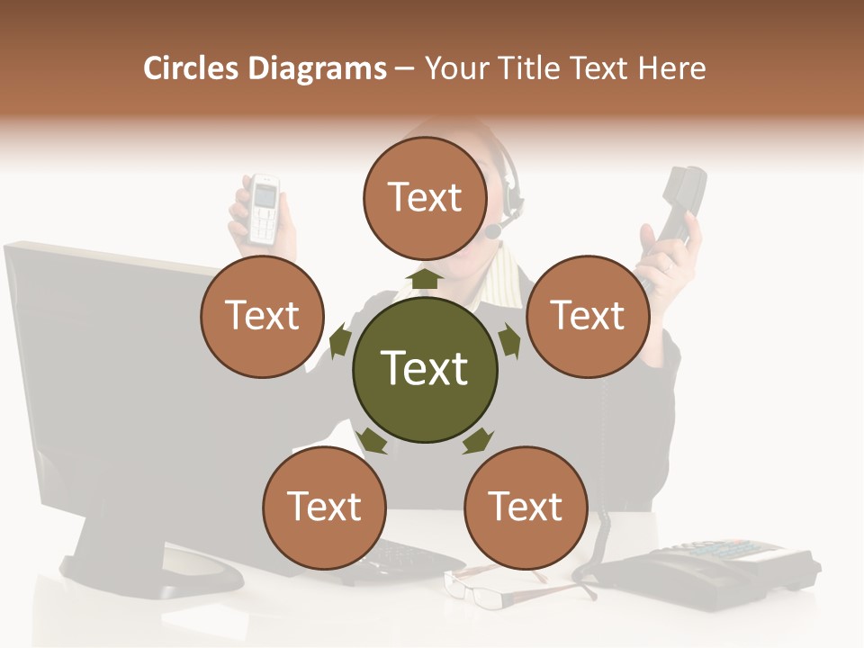 Attractive Female Businesswoman In The Office, Work Overload. Studio Shot. PowerPoint Template