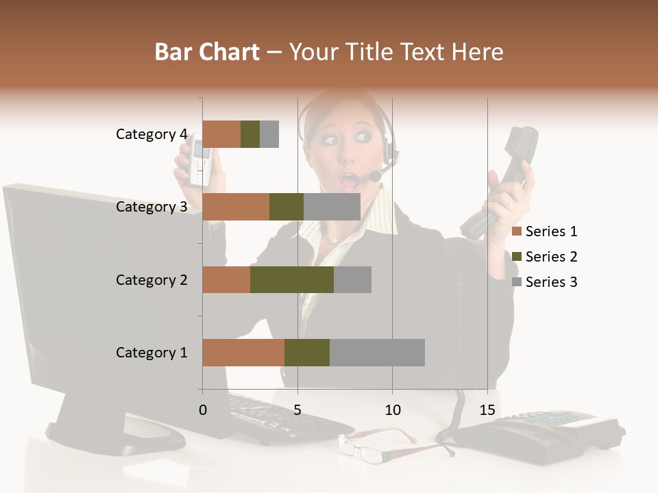 Attractive Female Businesswoman In The Office, Work Overload. Studio Shot. PowerPoint Template