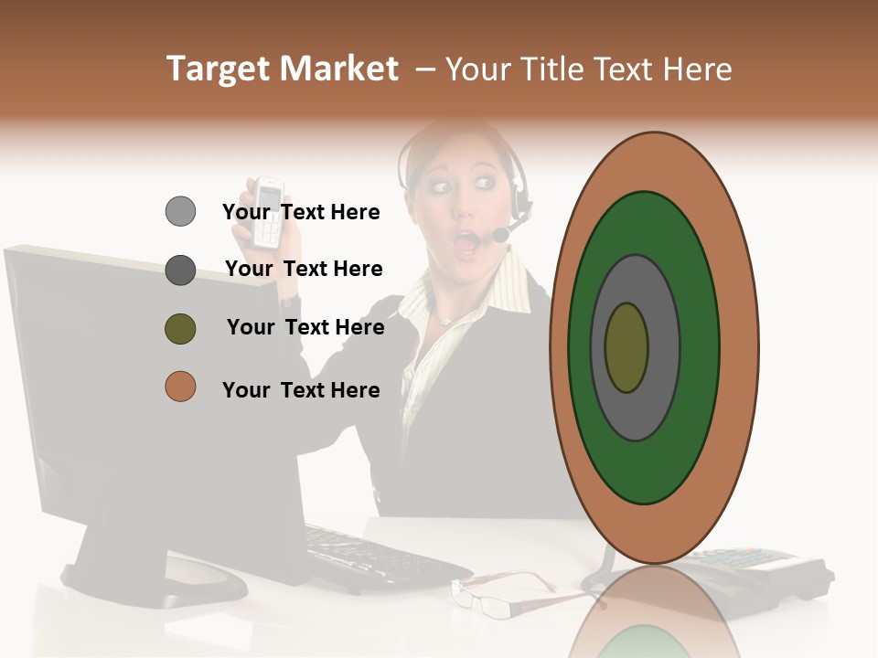 Attractive Female Businesswoman In The Office, Work Overload. Studio Shot. PowerPoint Template