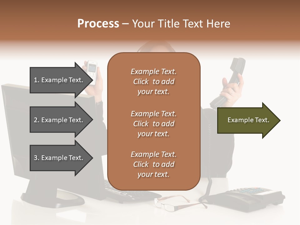 Attractive Female Businesswoman In The Office, Work Overload. Studio Shot. PowerPoint Template