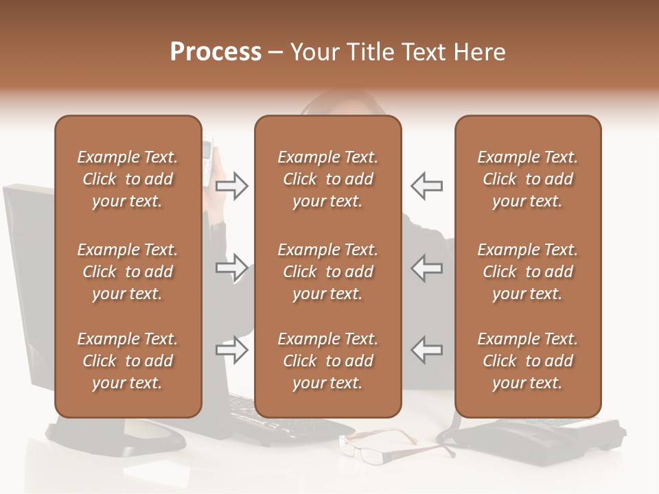 Attractive Female Businesswoman In The Office, Work Overload. Studio Shot. PowerPoint Template
