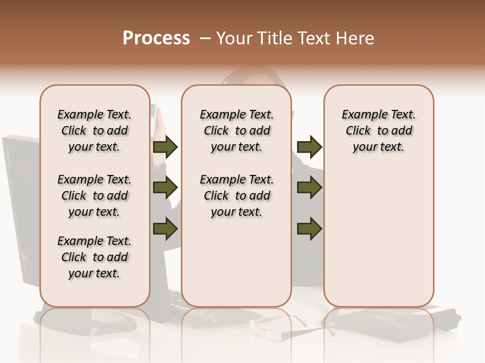 Attractive Female Businesswoman In The Office, Work Overload. Studio Shot. PowerPoint Template