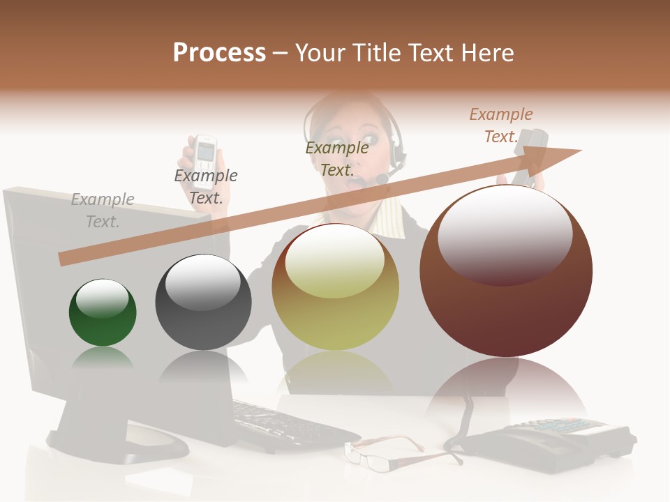 Attractive Female Businesswoman In The Office, Work Overload. Studio Shot. PowerPoint Template