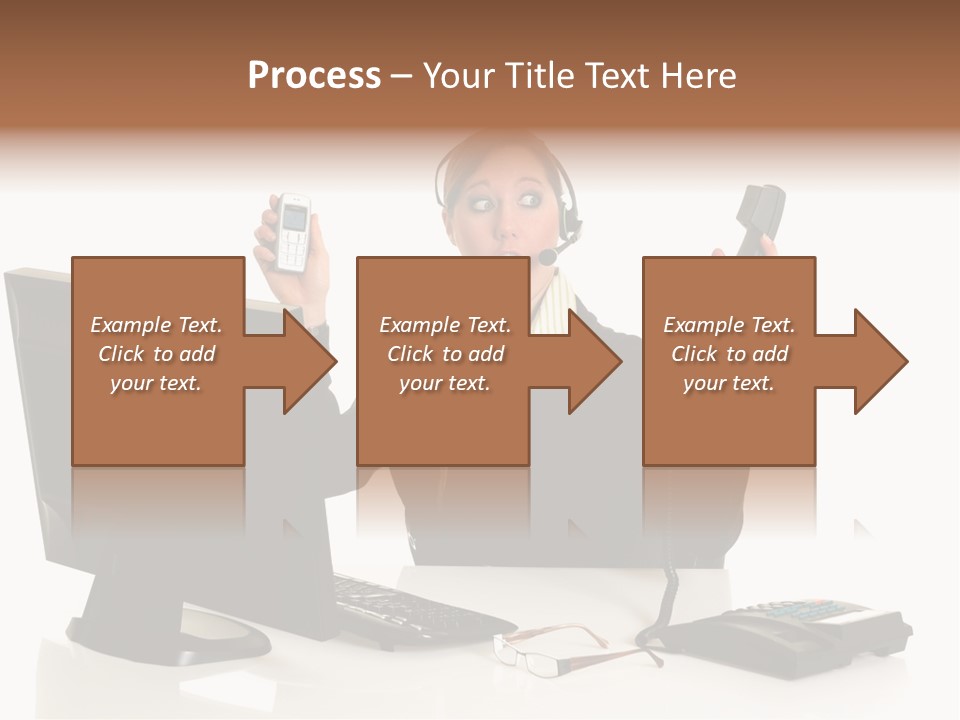 Attractive Female Businesswoman In The Office, Work Overload. Studio Shot. PowerPoint Template