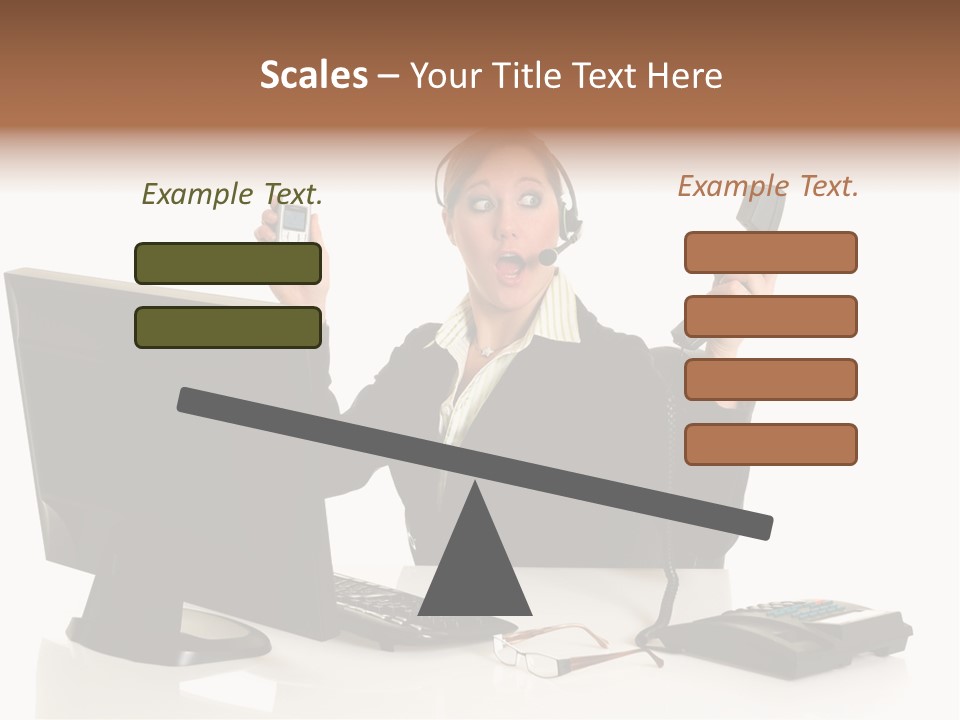 Attractive Female Businesswoman In The Office, Work Overload. Studio Shot. PowerPoint Template