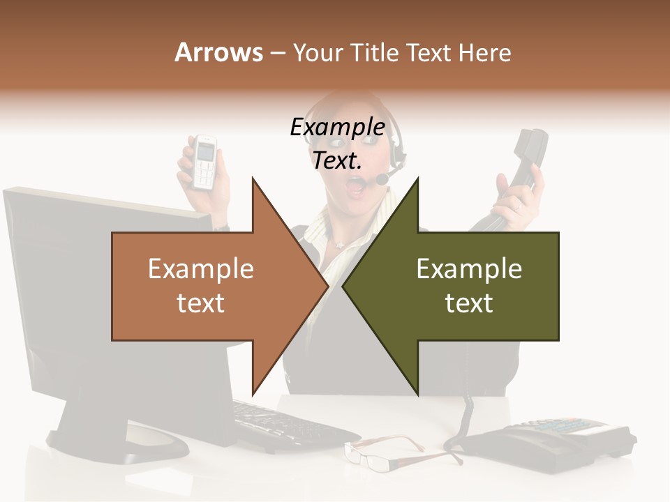 Attractive Female Businesswoman In The Office, Work Overload. Studio Shot. PowerPoint Template