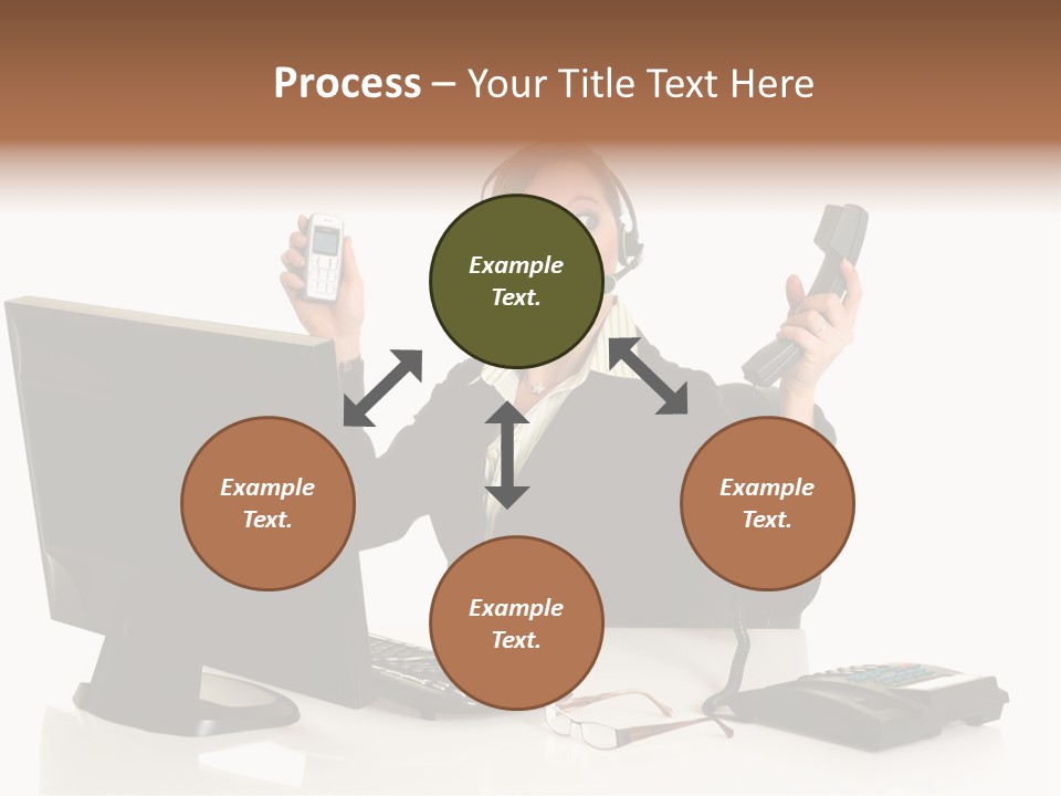 Attractive Female Businesswoman In The Office, Work Overload. Studio Shot. PowerPoint Template