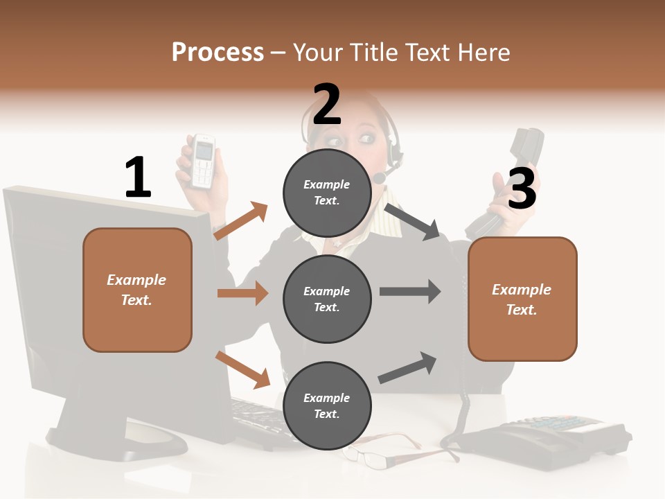 Attractive Female Businesswoman In The Office, Work Overload. Studio Shot. PowerPoint Template