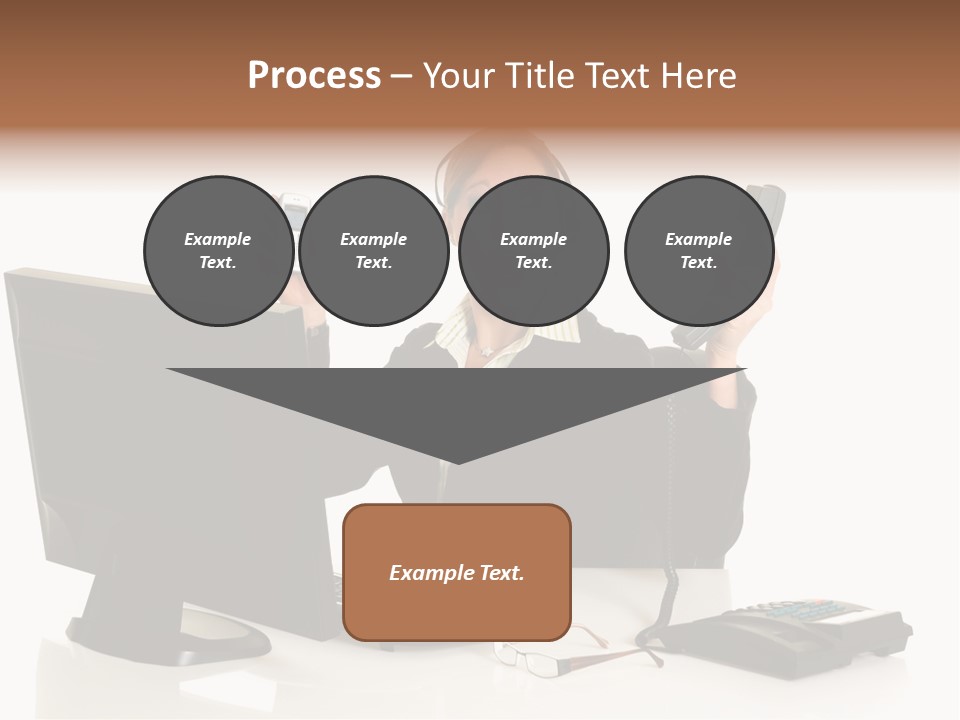 Attractive Female Businesswoman In The Office, Work Overload. Studio Shot. PowerPoint Template