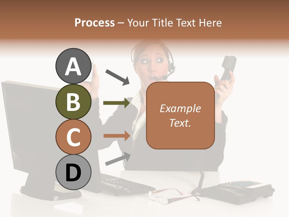 Attractive Female Businesswoman In The Office, Work Overload. Studio Shot. PowerPoint Template