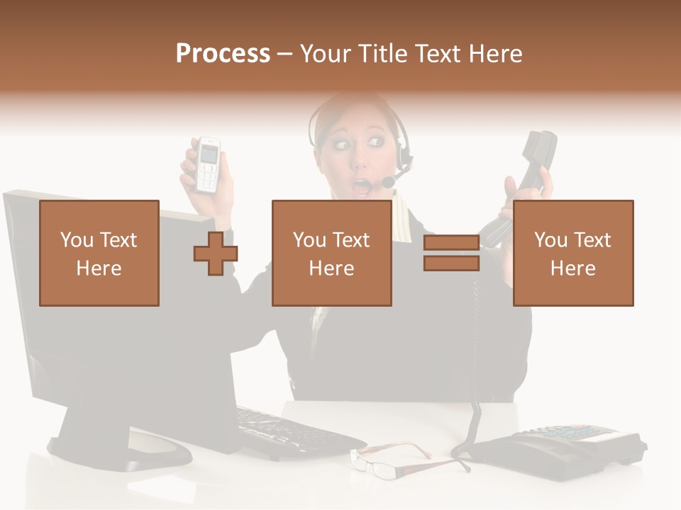 Attractive Female Businesswoman In The Office, Work Overload. Studio Shot. PowerPoint Template