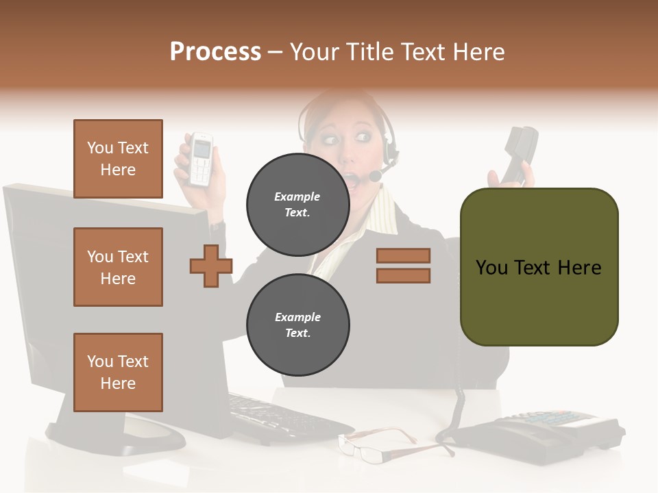 Attractive Female Businesswoman In The Office, Work Overload. Studio Shot. PowerPoint Template
