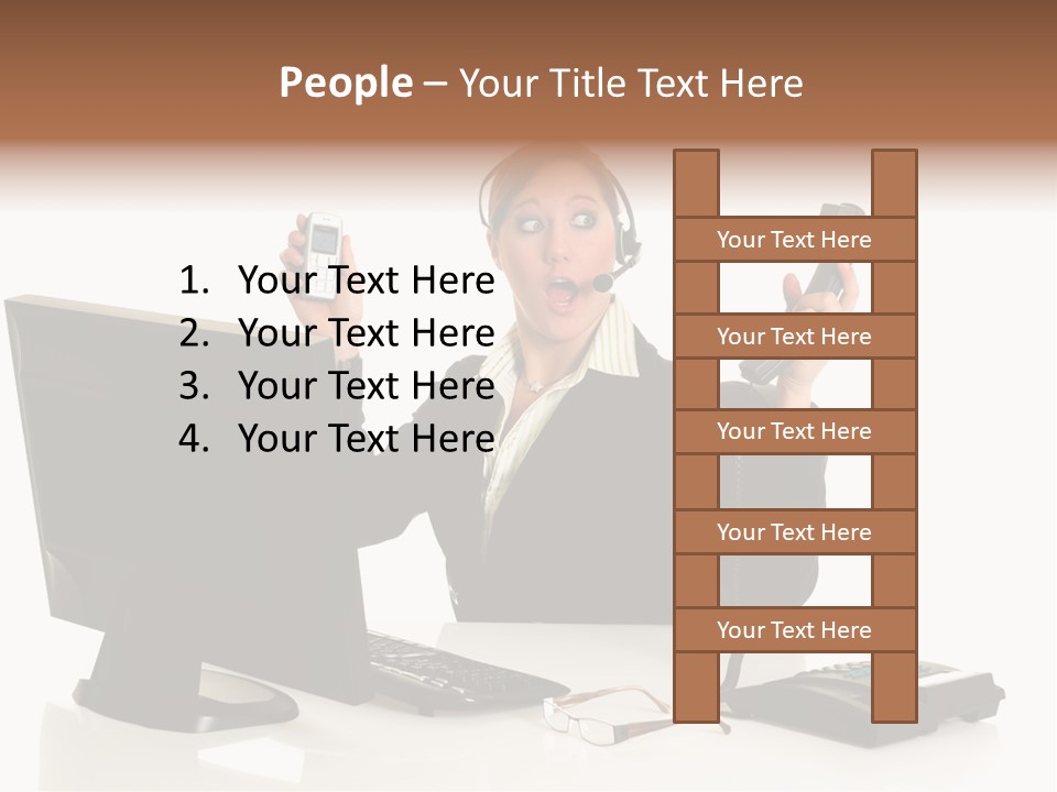 Attractive Female Businesswoman In The Office, Work Overload. Studio Shot. PowerPoint Template