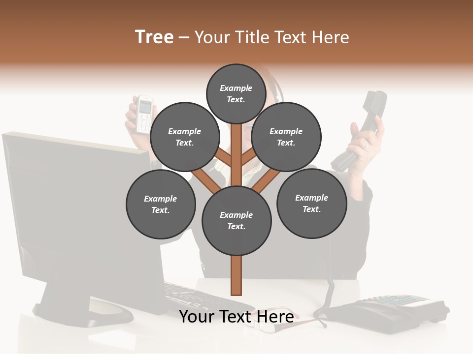 Attractive Female Businesswoman In The Office, Work Overload. Studio Shot. PowerPoint Template