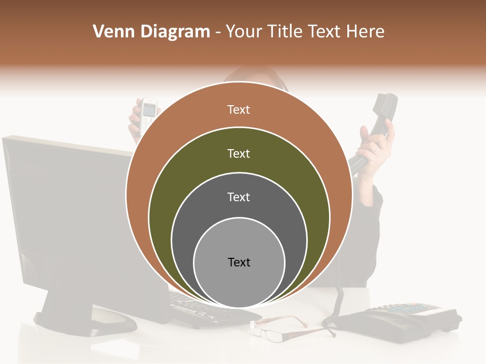 Attractive Female Businesswoman In The Office, Work Overload. Studio Shot. PowerPoint Template