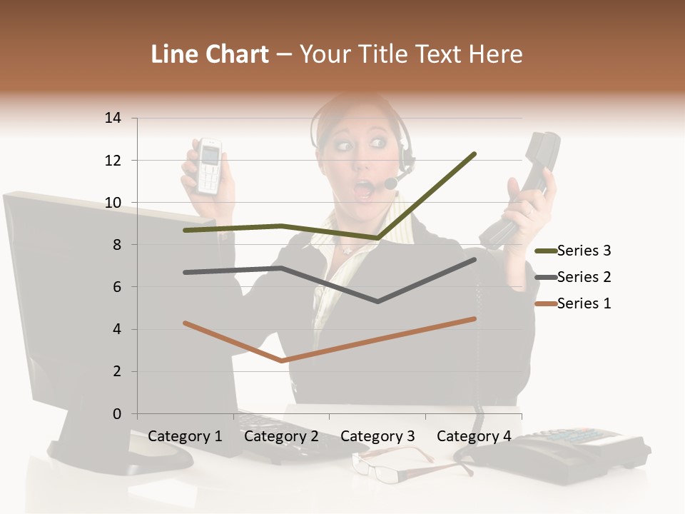 Attractive Female Businesswoman In The Office, Work Overload. Studio Shot. PowerPoint Template