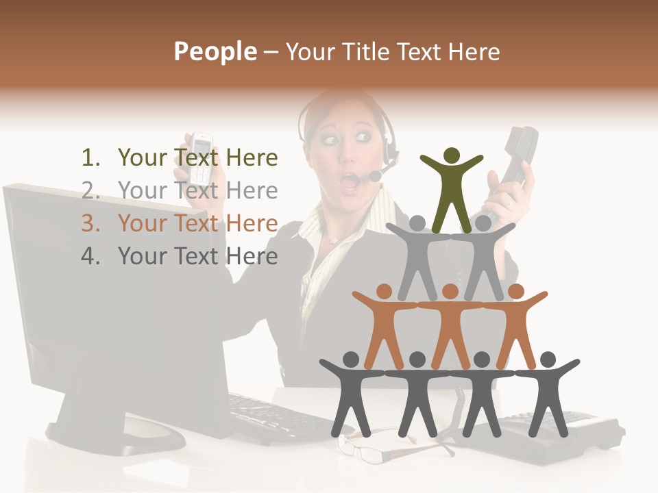 Attractive Female Businesswoman In The Office, Work Overload. Studio Shot. PowerPoint Template