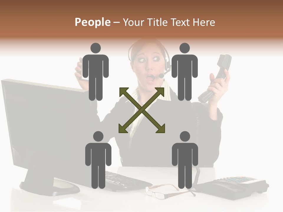 Attractive Female Businesswoman In The Office, Work Overload. Studio Shot. PowerPoint Template