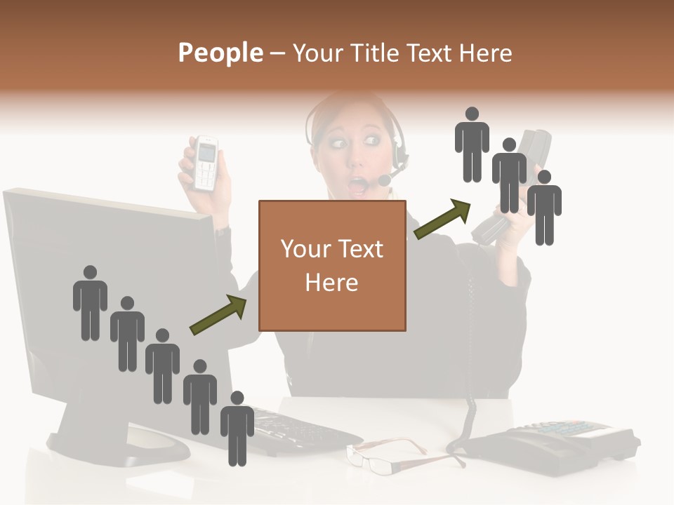 Attractive Female Businesswoman In The Office, Work Overload. Studio Shot. PowerPoint Template