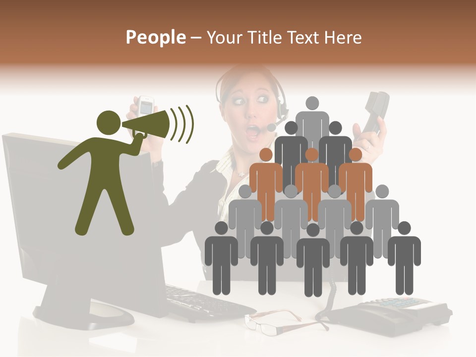 Attractive Female Businesswoman In The Office, Work Overload. Studio Shot. PowerPoint Template