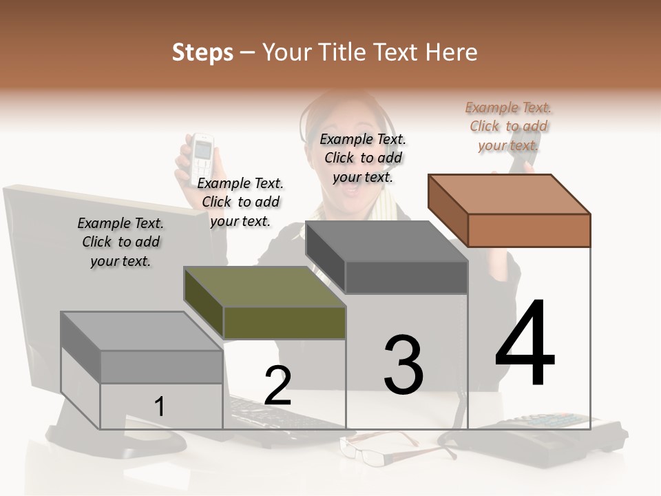 Attractive Female Businesswoman In The Office, Work Overload. Studio Shot. PowerPoint Template