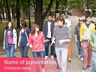 Group Of People In City. Outdoor. PowerPoint Template