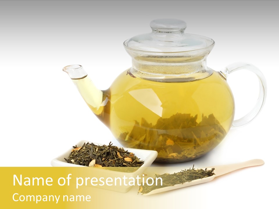 Tea Leaves And Teapot On White Background PowerPoint Template