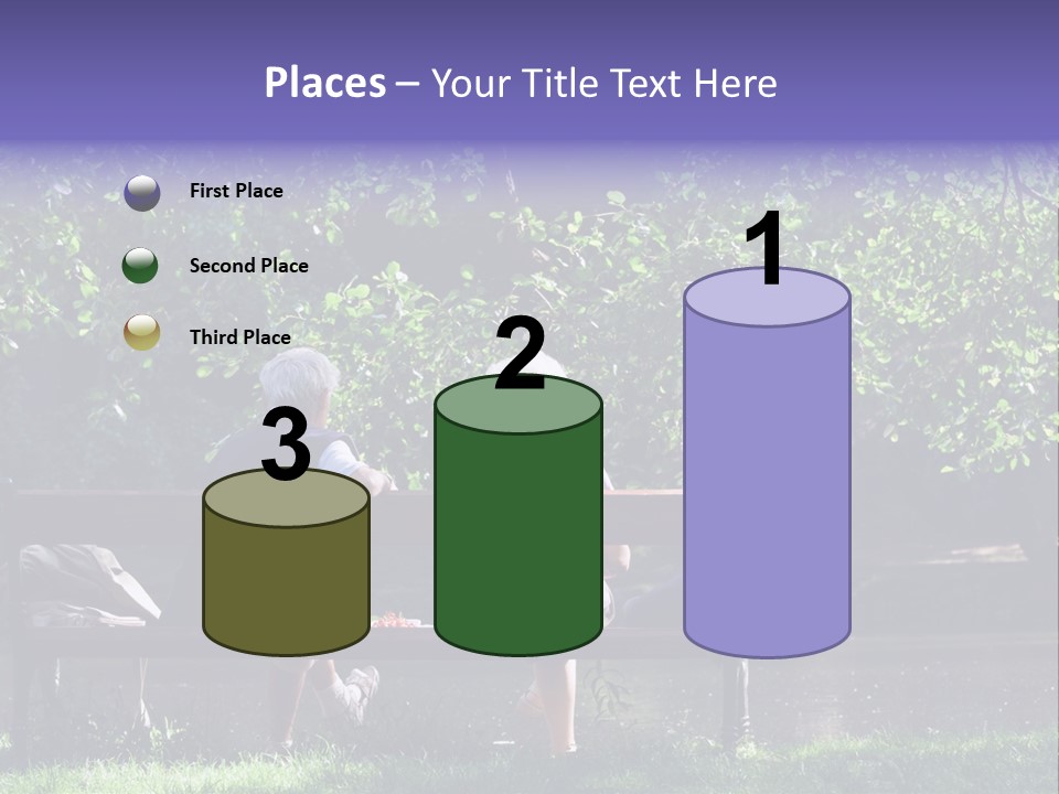 Aged Couple Enjoy Spring Morning On The Bench Near Lake In The Park PowerPoint Template