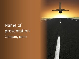 Airplane Composing With Sunset And Road PowerPoint Template