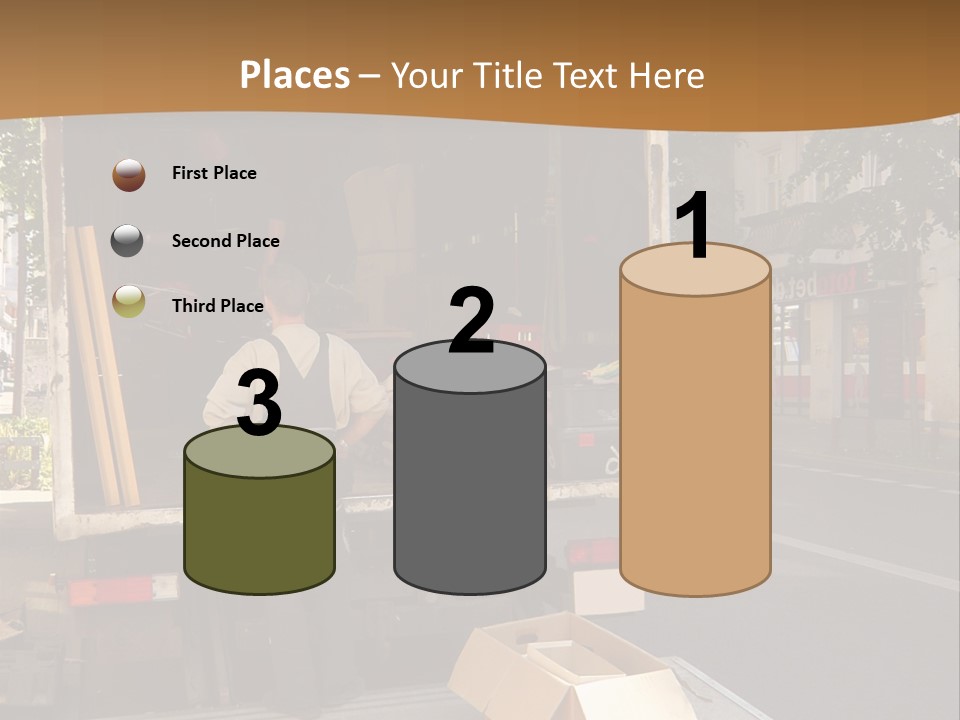 House Moving With Workers And Truck PowerPoint Template
