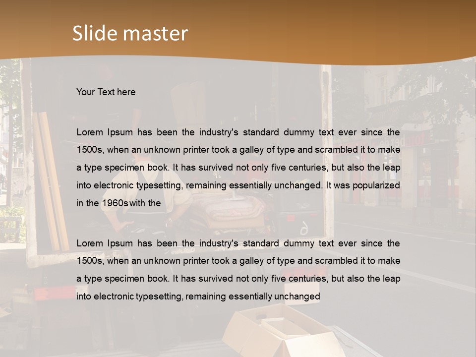 House Moving With Workers And Truck PowerPoint Template