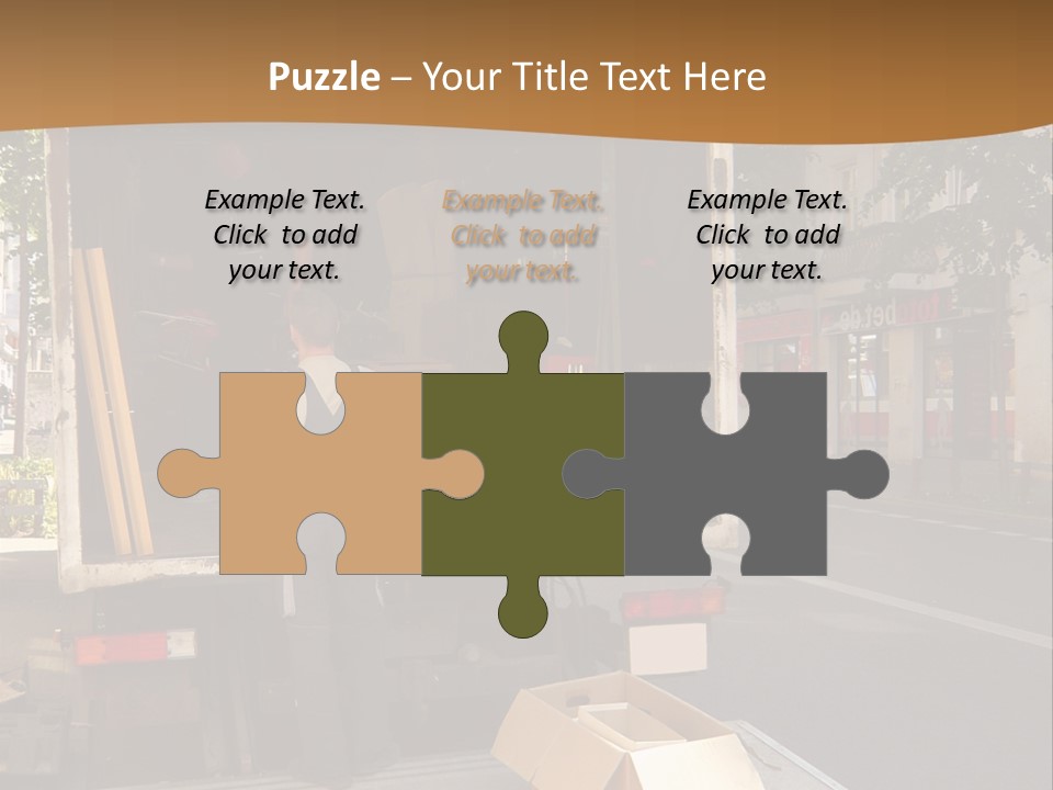 House Moving With Workers And Truck PowerPoint Template